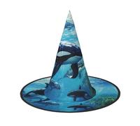 OAZCVBNN Killer Whales Swim Along Print Unisex Halloween Witch Hat For Carnival Cosplay Foldable Cap And Themed Parties