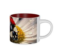 OAZCVBNN Ladybug Flower Print Large Capacity Ceramic Mugs Adults Coffee Beverage Home Office Camping Gift Sets