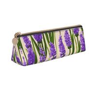 OAZCVBNN Lavender Stamp Print Leather Pencil Case Stylish Pouch School Travel Makeup Organization Lightweight
