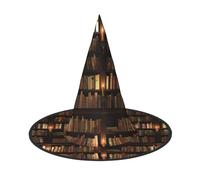 OAZCVBNN Library Bookshelf Book Print Unisex Halloween Witch Hat For Carnival Cosplay Foldable Cap And Themed Parties