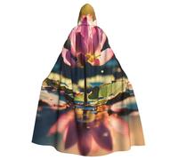 OAZCVBNN Lotus Flowers Pink Print Halloween Hooded Cloak Full Length Adults Kids Unisex Medieval Cosplay Costume