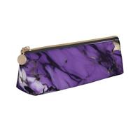 OAZCVBNN Marble Purple Print Leather Pencil Case Stylish Pouch School Travel Makeup Organization Lightweight