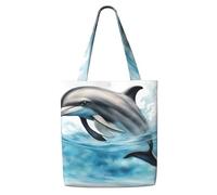 OAZCVBNN Ocean Dolphin Looking At You Print Canvas Shoulder Bag Large Capacity Reusable Tote Foldable Office Travel Picnic