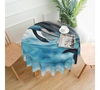 OAZCVBNN Ocean Dolphin Looking at You Print Round Tablecloth for Waterproof Washable Outdoor Party Picnic Camping Home Decor