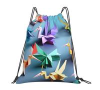 OAZCVBNN Origami Multicolor Papercraft Cranes Print Men Women Lightweight Foldable Drawstring Bag Sports Travel Yoga Workout Backpack