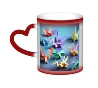 OAZCVBNN Origami Multicolor Papercraft Cranes Print Starry Sky Ceramic Color-Changing Mug Gift Daily Coffee Mugs Birthday Anniversary