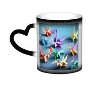 OAZCVBNN Origami Multicolor Papercraft Cranes Print Starry Sky Ceramic Color-Changing Mug Gift Daily Coffee Mugs Birthday Anniversary