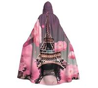 OAZCVBNN Paris Street Eiffel Tower Pink Floral Print Hooded Cloak Unisex Adult For Halloween Christmas Carnival Theme Parties Costume