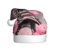 OAZCVBNN Paris Street Eiffel Tower Pink Floral Print Santa Cap for Adults Christmas Hat Holiday Headwear for New Year Celebrations Party