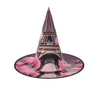 OAZCVBNN Paris Street Eiffel Tower Pink Floral Print Unisex Halloween Witch Hat For Carnival Cosplay Foldable Cap And Themed Parties