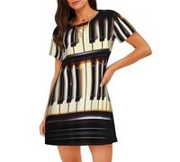 OAZCVBNN Piano Keys With Musical Notes Print Skin Friendly Sleepwear Softness Stretch Pyjamas Leisurely Walks Shopping Trips Black