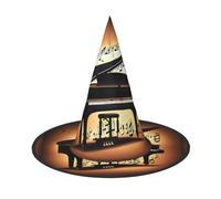 OAZCVBNN Piano Violin And Music Notes Print Unisex Halloween Witch Hat For Carnival Cosplay Foldable Cap And Themed Parties