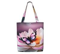 OAZCVBNN Pink Butterfly Print Canvas Shoulder Bag Large Capacity Reusable Tote Foldable Office Travel Picnic