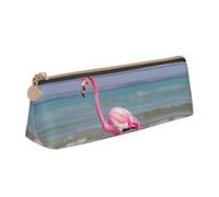 OAZCVBNN Pink Flamingo on Beach Print Leather Pencil Case Stylish Pouch School Travel Makeup Organization Lightweight