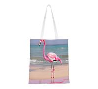 OAZCVBNN Pink Flamingo On Beach Print Stylish Bag Shopping Bags Lightweight Versatile Travel Work Gym Beach All-Day Use