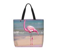 OAZCVBNN Pink Flamingo On Beach Print Women Large Capacity Tote Bag Lightweight Everyday For Office Shopping Travel
