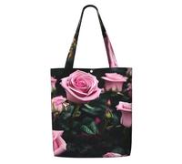 OAZCVBNN Pink Rose Print Print Canvas Shoulder Bag Large Capacity Reusable Tote Foldable Office Travel Picnic