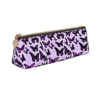 OAZCVBNN Purple Butterflies Print Leather Pencil Case Stylish Pouch School Travel Makeup Organization Lightweight
