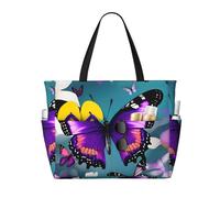 OAZCVBNN Purple Butterfly and Flowers Print Reusable Bag Stylish Summer Lightweight Vacation Picnic Gym Camping Versatile Use