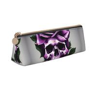 OAZCVBNN Purple Rose Skull Print Leather Pencil Case Stylish Pouch School Travel Makeup Organization Lightweight