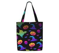 OAZCVBNN Rainbow Halloween Ghost Witch Hat Spiders Print Canvas Shoulder Bag Large Capacity Reusable Tote Foldable Office Travel Picnic