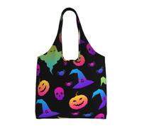 OAZCVBNN Rainbow Halloween Ghost Witch Hat Spiders Print Large Size Canvas Tote Bag Unisex Lightweight Shoulder Handbag Shopping Travel Daily