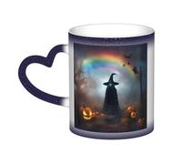 OAZCVBNN Rainbow Halloween Ghost Witch Hat Spiders Print Starry Sky Ceramic Color-Changing Mug Gift Daily Coffee Mugs Birthday Anniversary