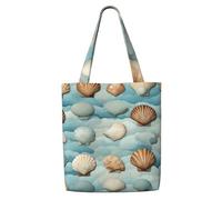 OAZCVBNN Sea Shell Print Canvas Shoulder Bag Large Capacity Reusable Tote Foldable Office Travel Picnic