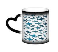 OAZCVBNN Shark Pattern with Various Gestures Print Starry Sky Ceramic Color-Changing Mug Gift Daily Coffee Mugs Birthday Anniversary