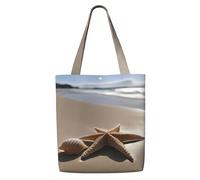 OAZCVBNN Starfish Seashell Sandy Beach Print Canvas Shoulder Bag Large Capacity Reusable Tote Foldable Office Travel Picnic