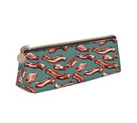 OAZCVBNN Streaky Bacon Pattern Print Leather Pencil Case Stylish Pouch School Travel Makeup Organization Lightweight