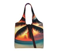 OAZCVBNN Tropical Beach Palm Tree Sunset Print Large Size Canvas Tote Bag Unisex Lightweight Shoulder Handbag Shopping Travel Daily