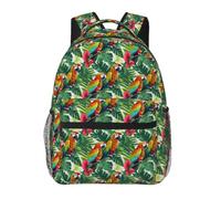 OAZCVBNN Tropical Flower Leaf Parrot Print Leisure Backpack Lightweight Family Travel Everyday Use Commutes Outdoor Bag