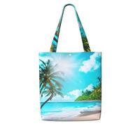 OAZCVBNN Tropical Ocean Beach Theme Print Canvas Shoulder Bag Large Capacity Reusable Tote Foldable Office Travel Picnic