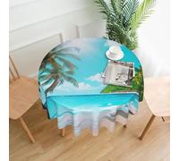 OAZCVBNN Tropical Ocean Beach Theme Print Round Tablecloth for Waterproof Washable Outdoor Party Picnic Camping Home Decor