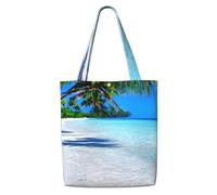OAZCVBNN Tropical White Sand Beach And Ocean Print Canvas Shoulder Bag Large Capacity Reusable Tote Foldable Office Travel Picnic