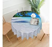 OAZCVBNN Tropical White Sand Beach and Ocean Print Round Tablecloth for Waterproof Washable Outdoor Party Picnic Camping Home Decor