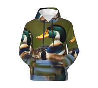 OAZCVBNN Two Mallard Ducks Print Men'S Hoodie Winter Warmth Casual Pullover Daily Wear Travel Outdoor Activities Black