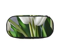 OAZCVBNN White Tulips Flowers Print Lightweight Convenience Pencil Bag School Students Pen Case Makeup Travel Boy Girl