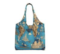OAZCVBNN World Geography Map Print Large Size Canvas Tote Bag Unisex Lightweight Shoulder Handbag Shopping Travel Daily