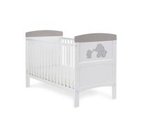 Obaby Grace Inspire Cot Bed - Me & Mini Me Elephants Grey | Converts to Junior Bed, 3 Mattress Positions, Teething Rails