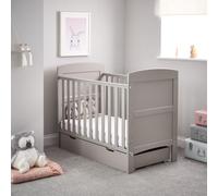 Obaby Grace Mini Cot Bed & Under Drawer - Warm Grey | Convertible to Toddler Bed, Adjustable Base Heights, Underdrawer included for additional storage