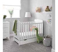 Obaby Grace Mini Cot Bed & Under Drawer - White - Convertible to Toddler Bed - Adjustable Base Heights