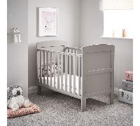 Obaby Grace Mini Cot Bed - Warm Grey - 120 x 60 cm Convertible Baby Cot to Toddler Bed with Adjustable Base & Teething Rails
