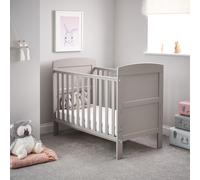 Obaby Grace Mini Cot Bed, Warm Grey Convertible Baby Cot Bed with Adjustable Mat