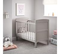 Obaby Grace Mini Cot Bed, Warm Grey Convertible Baby Cot Bed with Adjustable Mattress Base and Toddler Bed Function