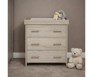 Obaby Nika Changing Unit - Grey Wash, 3 Drawer Nursery Changer with Removable Changing Top