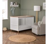 Obaby Orla Cot Bed - White with Natural - Convertible Baby Cot to Toddler Bed with Adjustable Mattress Base