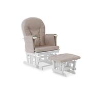 Obaby Reclining Glider Chair with Matching Stool, White & Sand Comfortable Nursery Feeding and Rocking Chair for Baby Room Relaxation