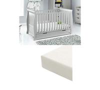 Obaby Stamford Sleigh Classic Cot Bed and Eco Foam Mattress - Warm Grey